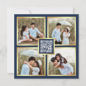 Save The Date Cadre Art Déco Bleu Marine Or Code QR Mariage (Dos)