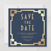 Save The Date Cadre Art Déco Bleu Marine Or Code QR Mariage (Devant)
