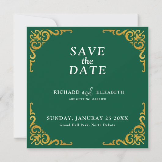 Save The Date Cadre baroque Royal Emerald Green Ornementation (Devant)