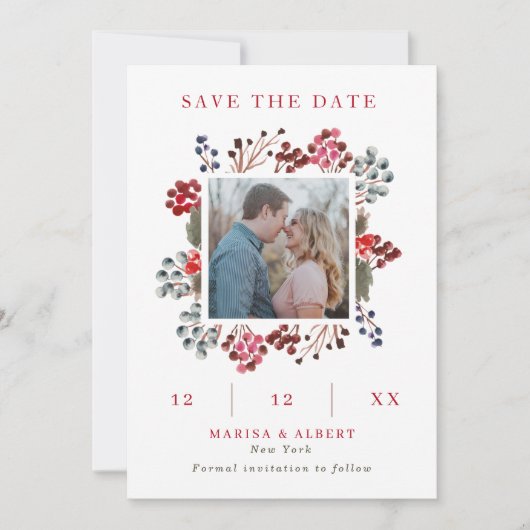 Save The Date Cadre Berry Hiver Photo Mariage Enregistrer La Dat (Devant)