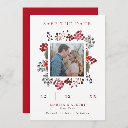 Save The Date Cadre Berry Hiver Photo Mariage Enregistrer La Dat (Devant / Derrière)