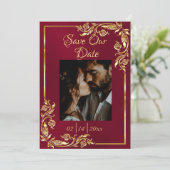 Save The Date Cadre coeur, photo et or sur Bourgogne (Debout devant)