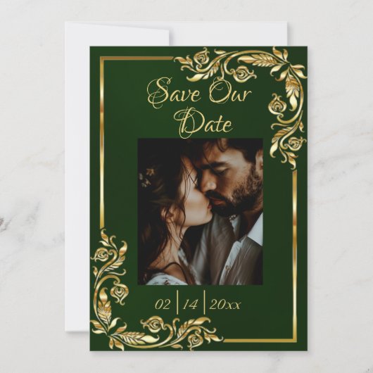 Save The Date Cadre coeur, photo et or sur Emerald (Devant)