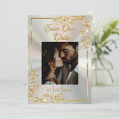 Save The Date Cadre coeur, photo et or sur perle blanche (Debout devant)