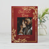 Save The Date Cadre coeur, photo et or sur Ruby Red (Debout devant)