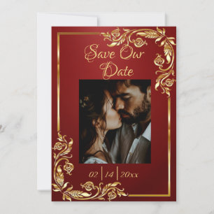 Save The Date Cadre coeur, photo et or sur Ruby Red