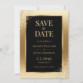 Save The Date Cadre Confetti Gold Noir Mariage élégant (Devant)