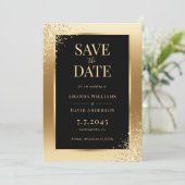 Save The Date Cadre Confetti Gold Noir Mariage élégant (Debout devant)