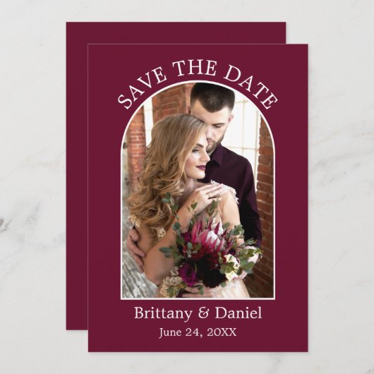 Save The Date Cadre d'arc moderne photo Bourgogne (Devant / Derrière)