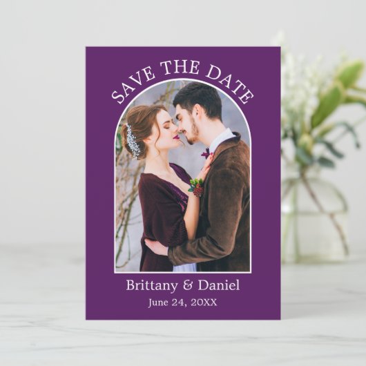 Save The Date Cadre d'arc moderne photo violet (Debout devant)