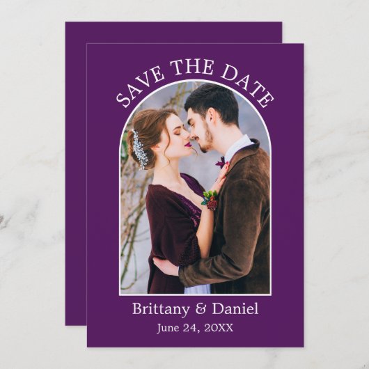 Save The Date Cadre d'arc moderne photo violet (Devant / Derrière)