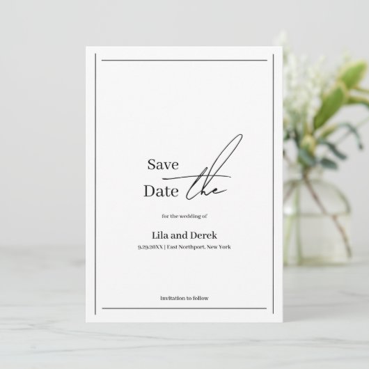 Save The Date Cadre de bordure noir blanc romantique écriture (Debout devant)