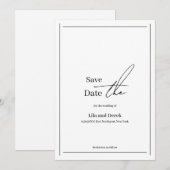 Save The Date Cadre de bordure noir blanc romantique écriture (Devant / Derrière)