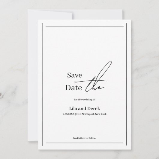 Save The Date Cadre de bordure noir blanc romantique Script  (Devant)