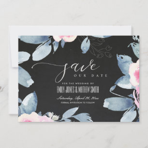 SAVE THE DATE CADRE DE COULEUR D'EAU FLORALE BLEU BLEU DOUX NOIR