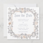 Save The Date Cadre de fantasy médiéval bleu or gravure mariage (Devant)