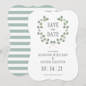 Save The Date Cadre de feuille d'eucalyptus à l'aquarelle | Écon (Devant / Derrière)