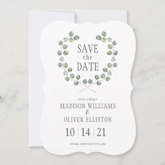 Save The Date Cadre de feuille d'eucalyptus à l'aquarelle | Écon (Devant)
