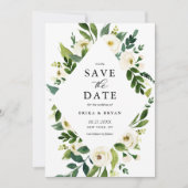 Save The Date Cadre de fleurs blanches de printemps à l'aquarell (Devant)