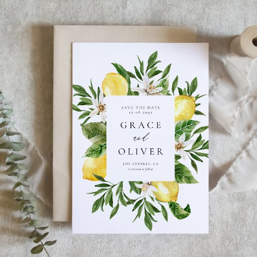 Save The Date Cadre de fleurs de citron botanique été