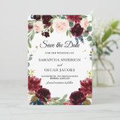 Save The Date Cadre de fleurs rouges, bleues et burgundy rustiqu (Debout devant)