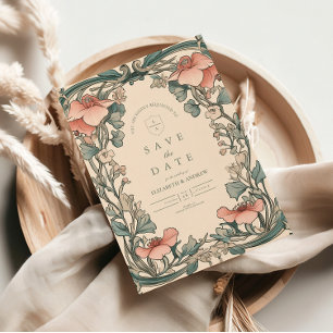 Save The Date Cadre de fleurs sauvages corail pour mariage