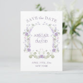 Save The Date Cadre de mariage à arche de lilas floral Enregistr (Debout devant)