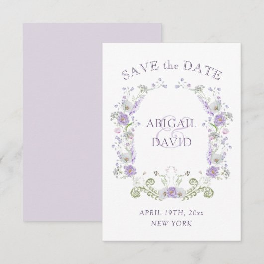 Save The Date Cadre de mariage à arche de lilas floral Enregistr (Devant / Derrière)