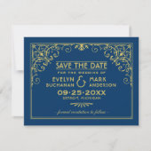 Save The Date Cadre de mariage Art Déco Or Navy (Devant)