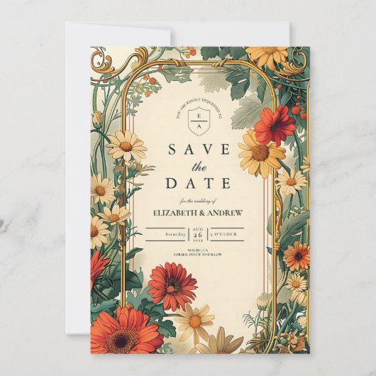 Save The Date Cadre de mariage Art Nouveau Daisy (Devant)