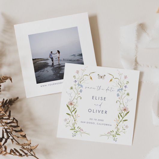 Save The Date Cadre de mariage aux fleurs sauvages pastel