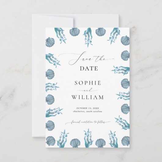 Save The Date Cadre de mariage de plage bleu marine côtier (Devant)