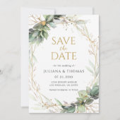 Save The Date Cadre de mariage doré à la verdure botanique d'Euc (Devant)
