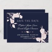 Save The Date Cadre de mariage Fleurs Blanches Or Rose (Devant / Derrière)
