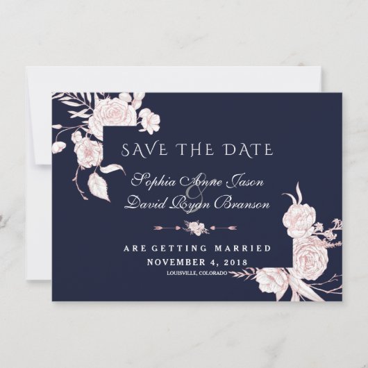 Save The Date Cadre de mariage Fleurs Blanches Or Rose (Devant)