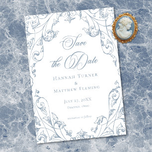 Save The Date Cadre de mariage floral bleu poussiéreux élégant c