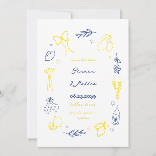 Save The Date Cadre de mariage italien fantaisiste à main levée  (Devant)