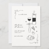 Save The Date Cadre de mariage vin pizza dessinés avec fantaisie (Devant)