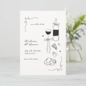 Save The Date Cadre de mariage vin pizza dessinés avec fantaisie (Debout devant)
