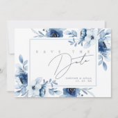 Save The Date Cadre de monogramme floral bleu élégant (Devant)