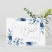 Save The Date Cadre de monogramme floral bleu élégant (Debout devant)