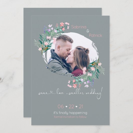 Save The Date Cadre de peinture florale gris-blanc Stroke Enregi (Devant / Derrière)