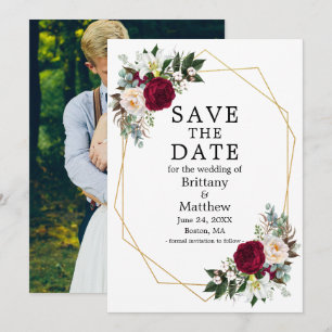 Save The Date Cadre de photo géométrique floral blanc burgundy a