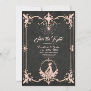 Save The Date Cadre de style vintage avec motifs floraux complex