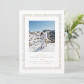 Save The Date Cadre de tuile simple mariage de destination beige (Debout devant)