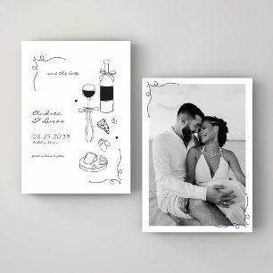 Save The Date Cadre Dessiné à la Main pour un Mariage Vin Pizza 