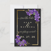 Save The Date Cadre doré à fleurs violet foncé (Devant)