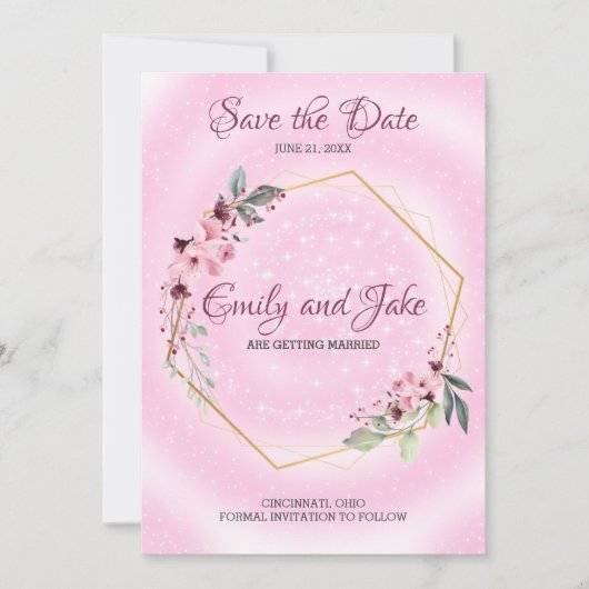 Save The Date Cadre Doré Avec Fleurs Et Feuilles (Devant)