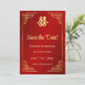 Save The Date Cadre Doré de Mariage Chinois (Debout devant)