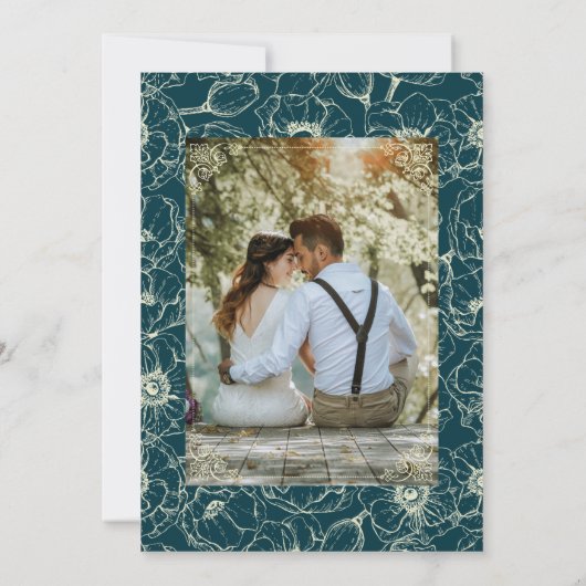 Save The Date Cadre élégant en or Fleurs de mariage (Dos)